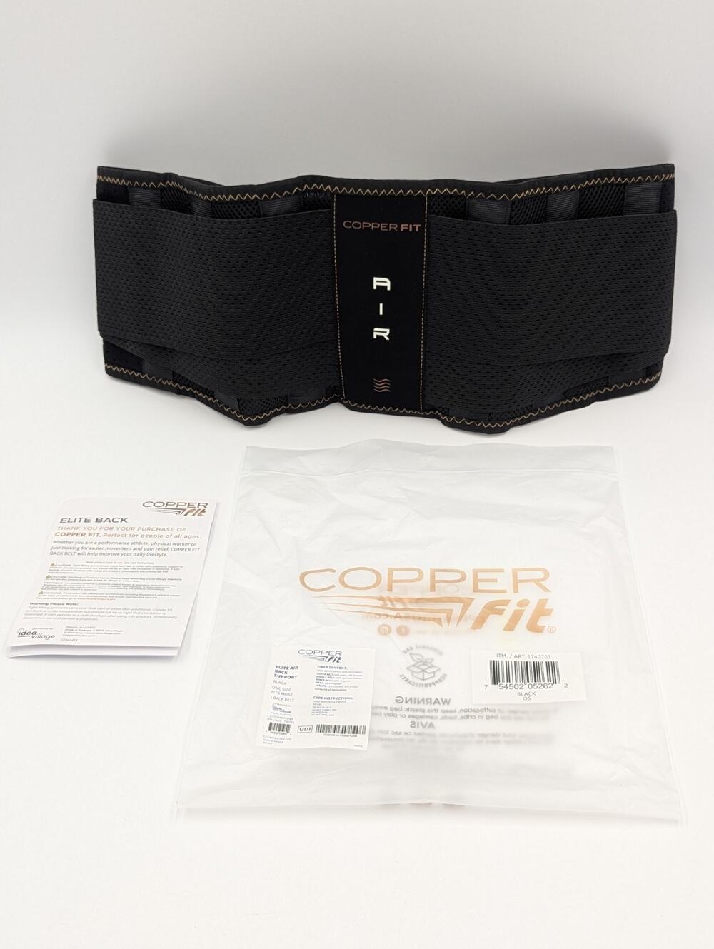 Copper Fit Adult Size Adjustable Elite Air Back Support Belt Compression Black